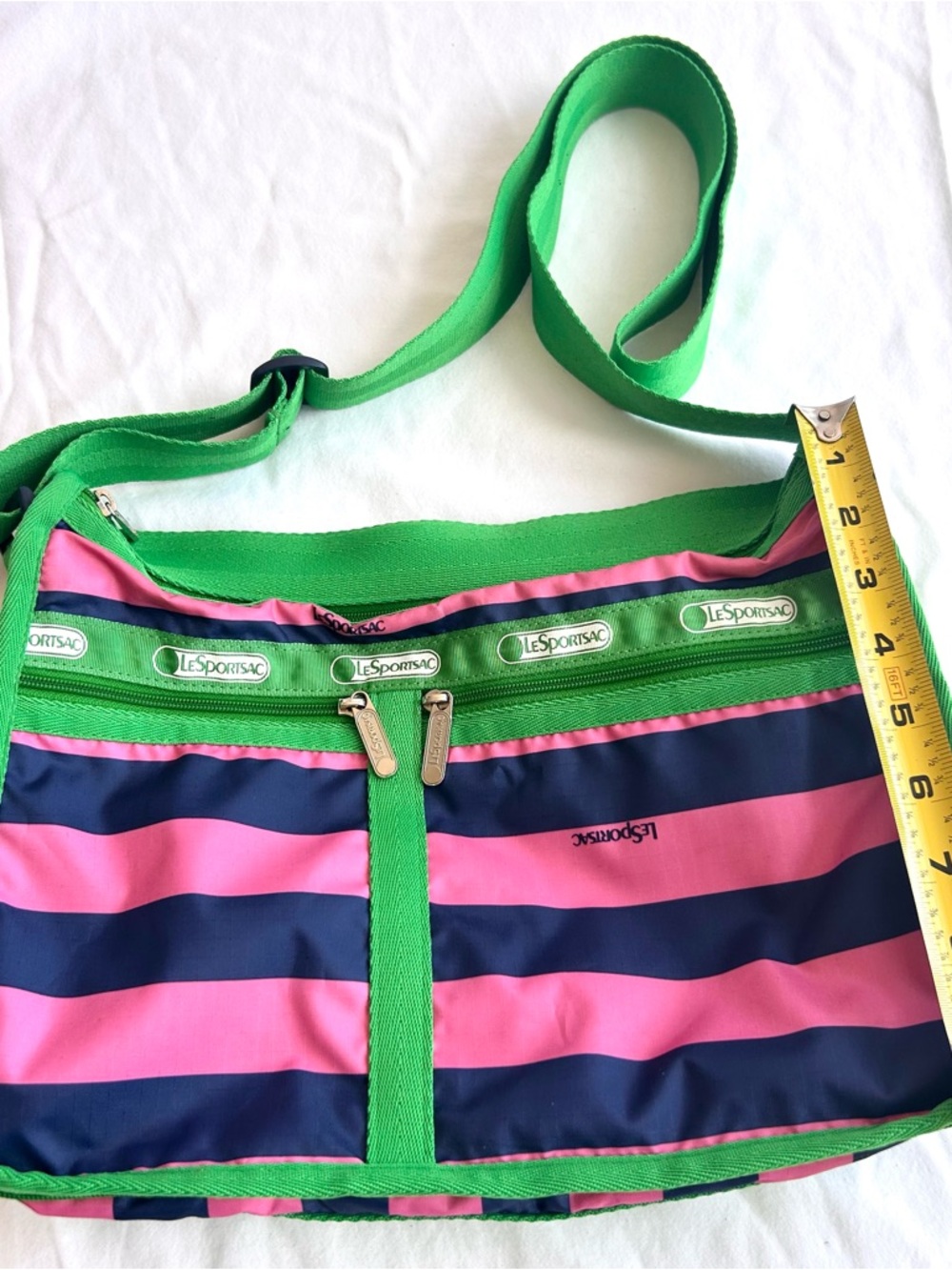 LeSportsac Green Crossbody with Pink and Navy Stripes - Picture 12 of 12